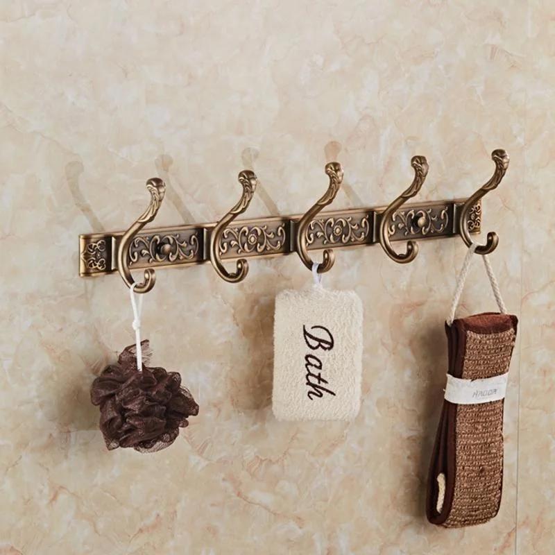 

Brand New Antique Embossed Wall Mounted Coat Hooks 5 Row Coat Hook Door Back Bag Key Storage Rack Bathroom Towel Racks Wholesale