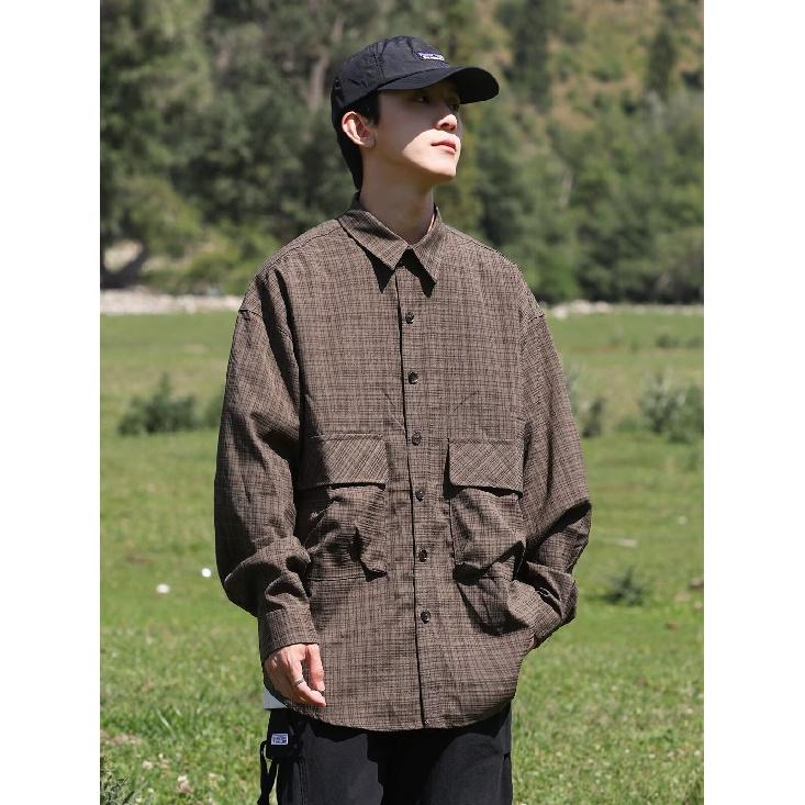 Xbro Japanese-Style Retro Anti-Wrinkle Vintage Gender-Free Plaid Multi-Pocket Mountain Niche Shirt Couple Coat