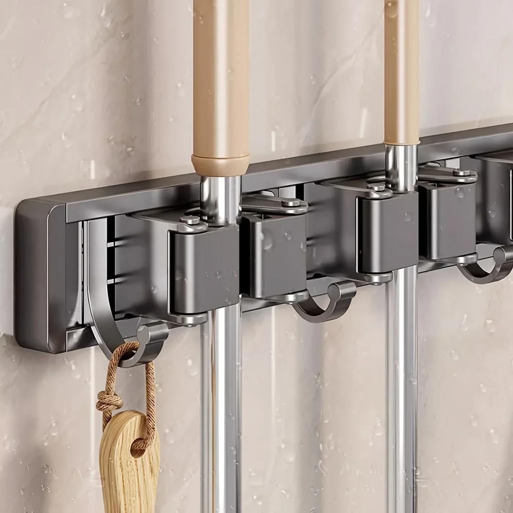Mop and Broom Organizer Mop Holder Rack Mop Holder Wall Mounted Strong Broom Mop Holder Self With 5 Hooks Organizers Hang Broom