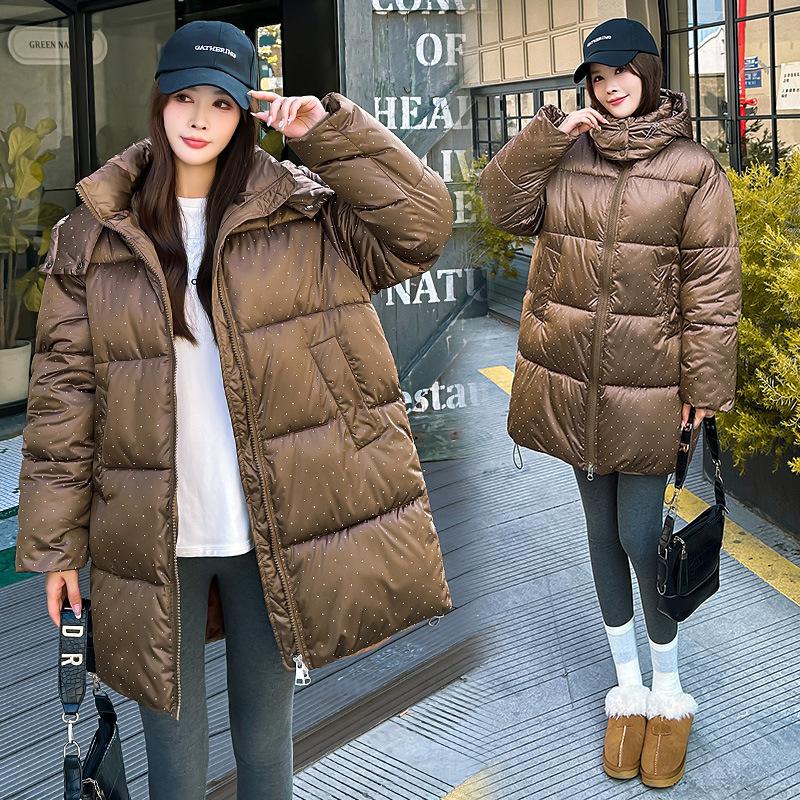 Down Cotton-padded Coat Medium and Long 2025 New Style Thick Bright Cotton Coat Loose Large Size Winter Cotton-padded Coat