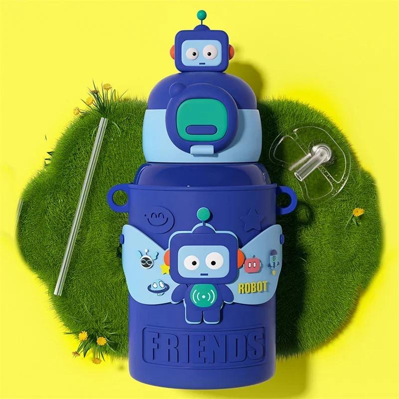 450ml Stainless Steel Insulated Mug Cartoon animals Vacuum Flasks Cup for Student Silicone Sleeve Thermos Water Bottle Kids gift