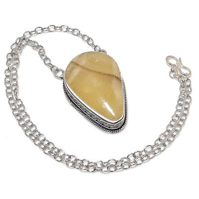 Natural Calcite Agate Gemstone Handmade 925 Sterling Silver Necklace 20" g1N21