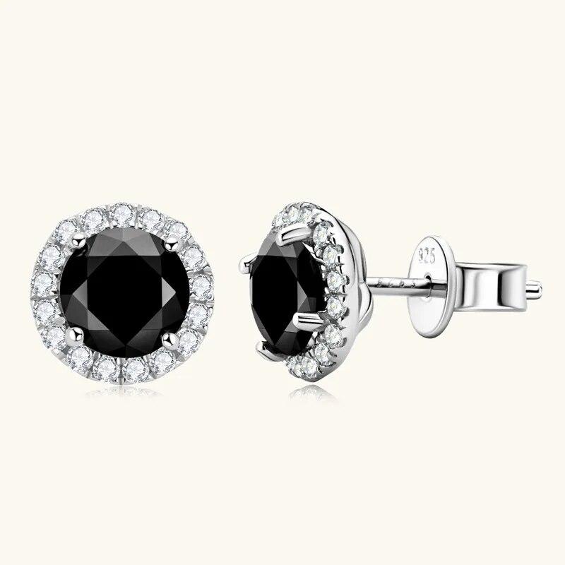6mm Black Round Halo Moissanite Stud Earrings for Women Men Original 925 Sterling Silver D/VVS1 Diamond Luxury Jewelry With GRA