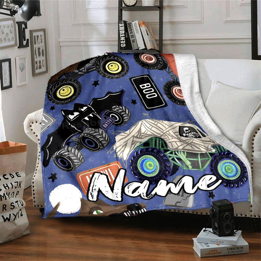 Custom Name Truck Theme Printed Blanket - Perfect for Couch, Bed, Travel & Outdoor Use | Machine Washable, Cozy & Durable.