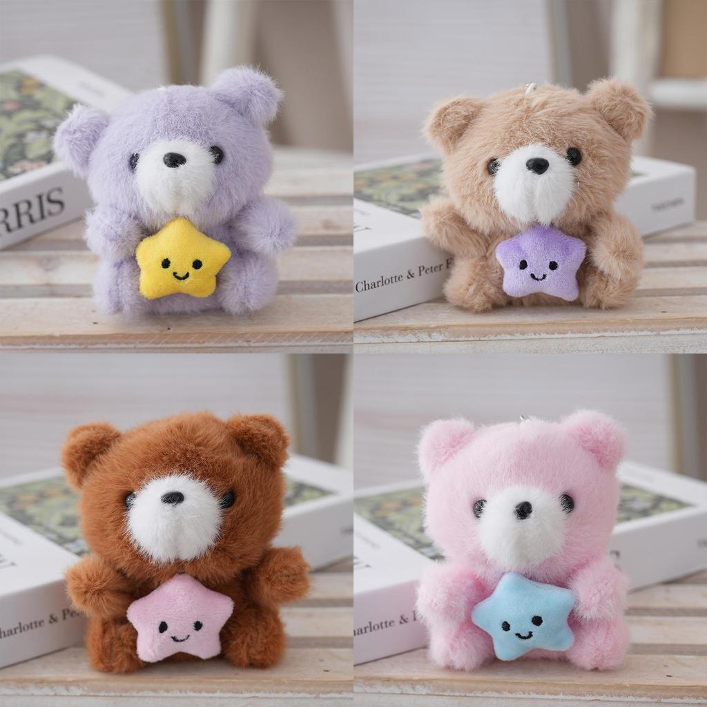 Plush Bear Keychain With Star Bag Pendant For Kids And Gift Use