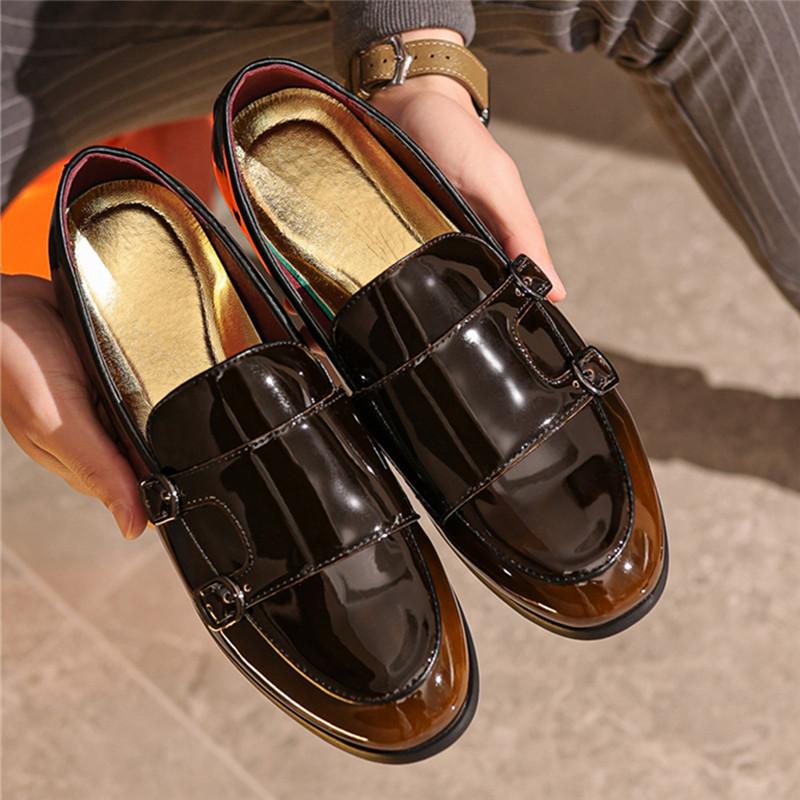 Designer New Fashion Men Mirror Patent Leather Dress Casual Shoes Monk Strap Loafers Party Wedding Dress Homecoming Footwear