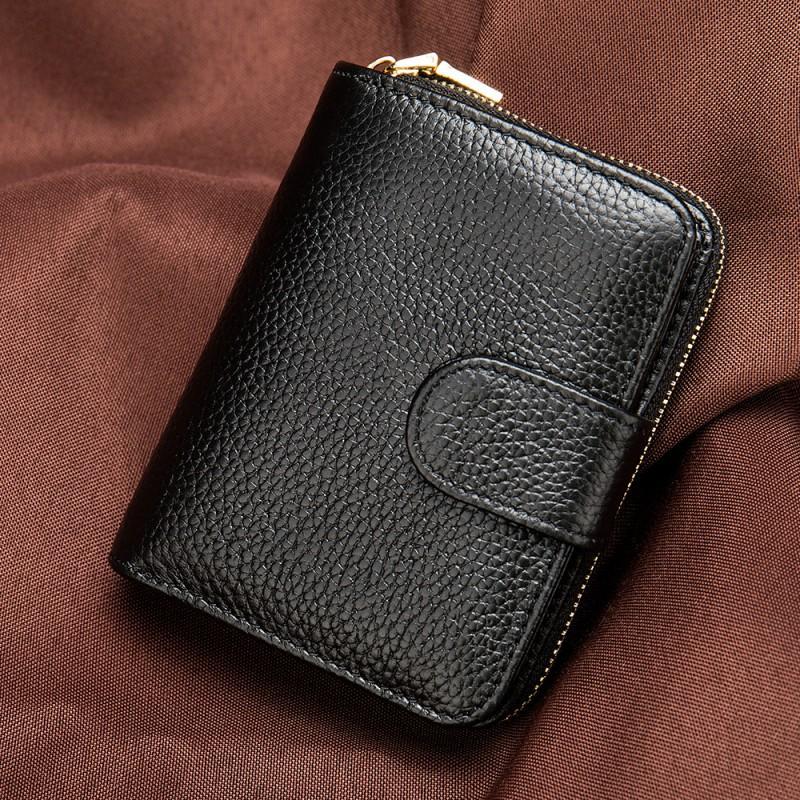 Genuine Leather Wallet Women's Short Fashionable Clutch Purple Zipper Hand-held Card Holder Bag Coin Purse
