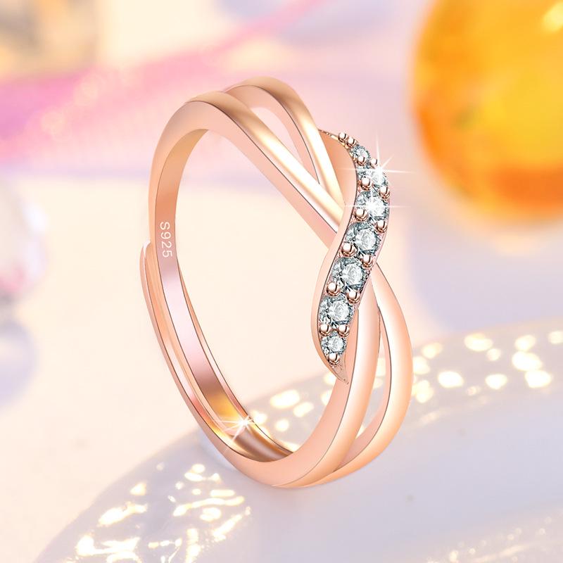 Women's Rose Gold Plated Wave Diamond Ring with Colorful Twist Design – Ideal for Weddings and Special Occasions