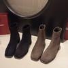 2025 Autumn and Winter New British Style Suede Short Thin Boots French Rear Zipper Square Head Thick Heel Short Boots Women