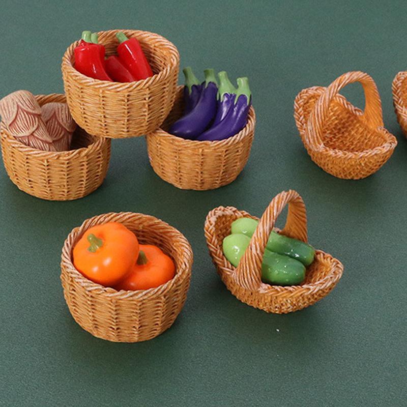 3Pcs/Set Dollhouse Simulation Vegetable Handheld Basket Model Mini Vegetables Decoration For 1/12 Dolls House Kitchen Play Toys
