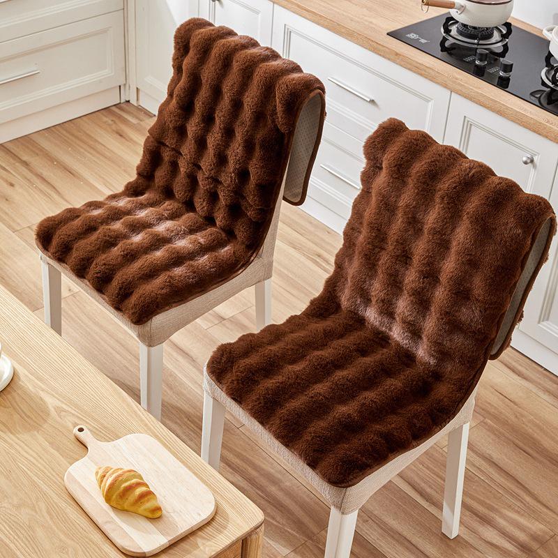 Winter Plush Non-Slip Thick Chair Cushion with Integrated Backrest for Living Room, Dining, and Office