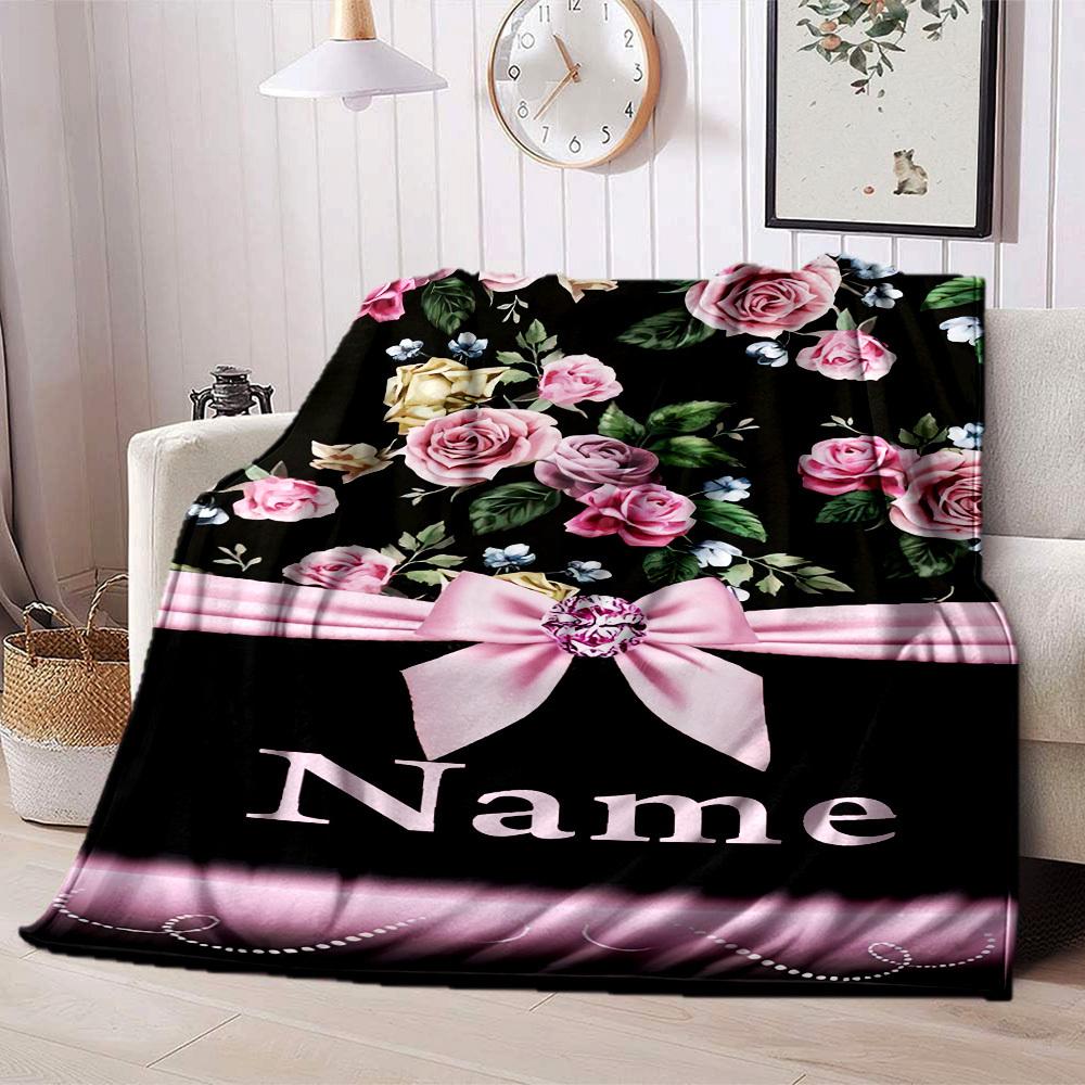 Floral Pattern Customize Your Name Blankets Soft Cozy Lightweight Allseason Multipurpose Blanket For Picnics Sofas Offices Beds Living Rooms Suitable