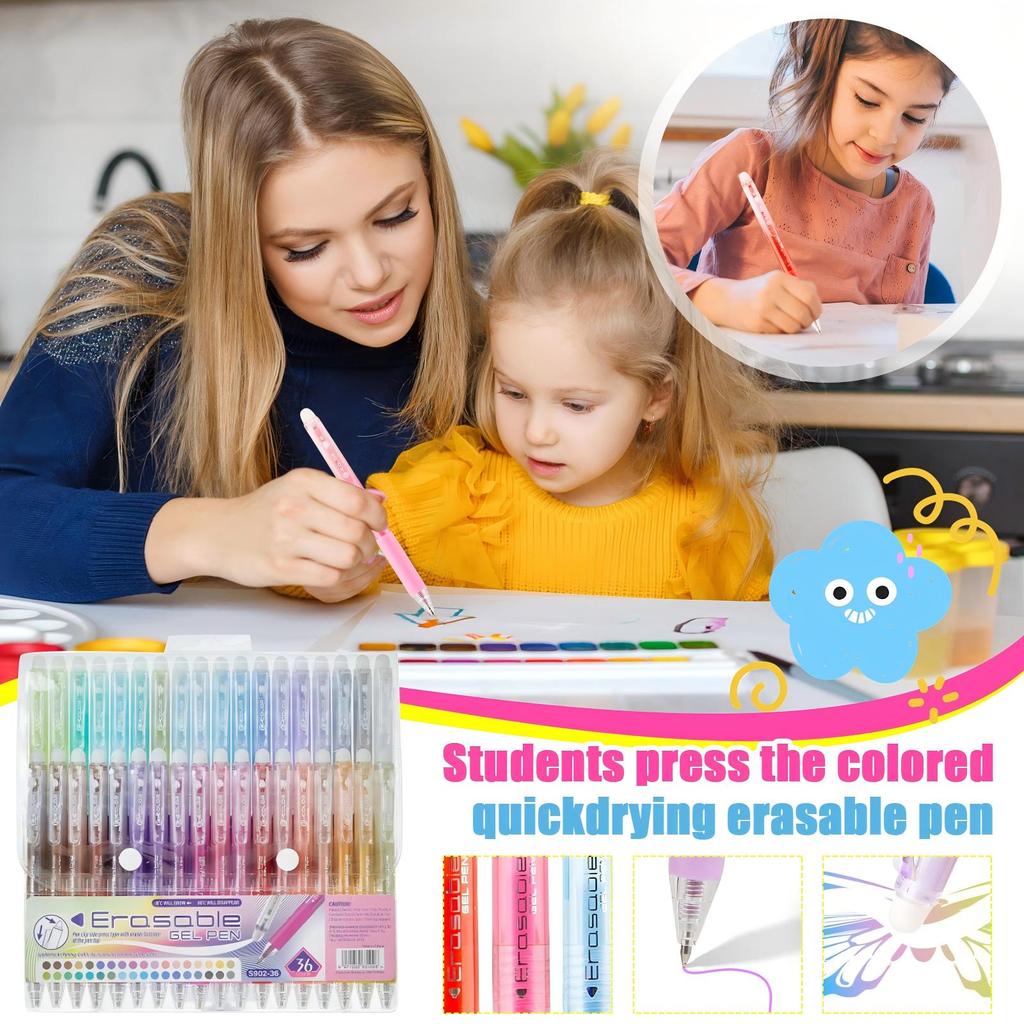 Set of 36 Erasable Gel Pens with Fine Tip for Smooth Writing and Quick Drying Ink Suitable for Students and Office Use