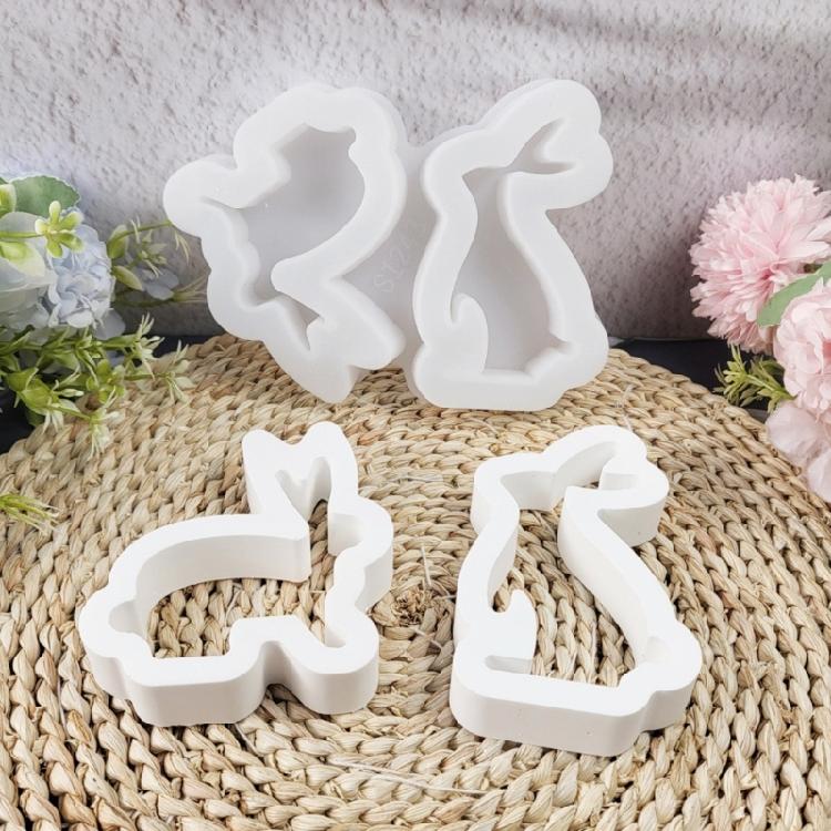 2 Cavities Easter Rabbit Silicone Candle Molds Easy Demold Heat Resistant Silicone Mould for Epoxy Resin Candle Soap