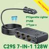 171W/128W Car Charger Adapter 9 In 1 Cigarette Lighter Splitter PD30W/QC 3.0 Independent Switches USB Type C Cigarette Outlet