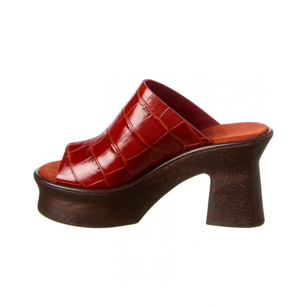 Salvatore Ferragamo Ferragamo Samanta Croc Embossed Leather Platform Sandal Red