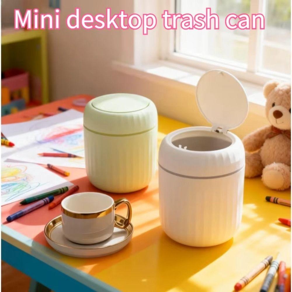 Round/Triangle Small Trash Can with Lid Non-slip Plastic Waste Bin Garbage Organizer  Car