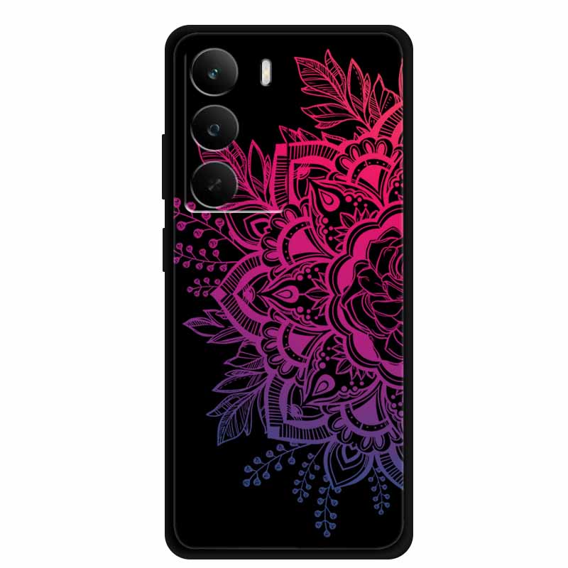 

For Realme 14x Global Phone Case RMX5020 Colorful Flower Butterfly Black Soft Silicone Cover For Realme 14x 5G Coque Biophilic Realme14x Global