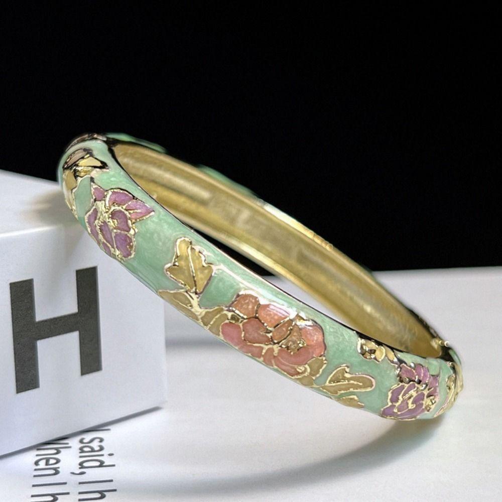 Tradisjonell Peon Filigran Blomst Armring Emalje Kvinners Håndarmbånd Smykker Gaver