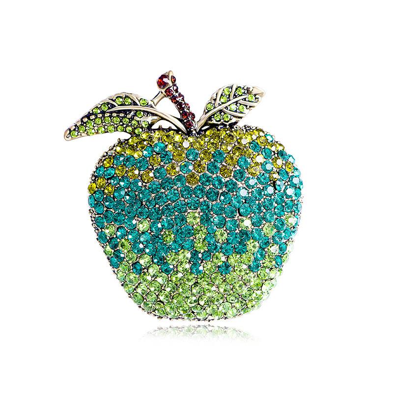 

New Christmas Eve Apple Brooch Retro Literary Full of Rhinestones High-end Suit Coat Accessories Pin Accessories