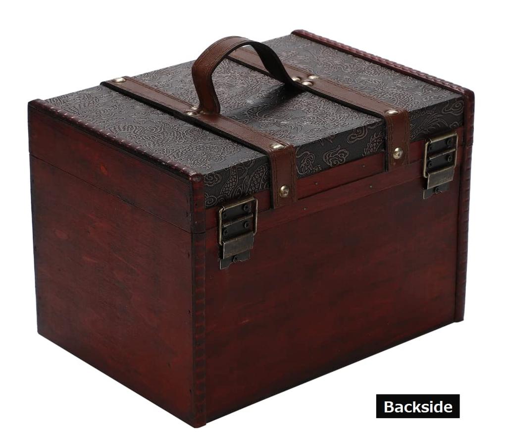 Antique-style wooden box with embossed details and retro rivet decoration for small items