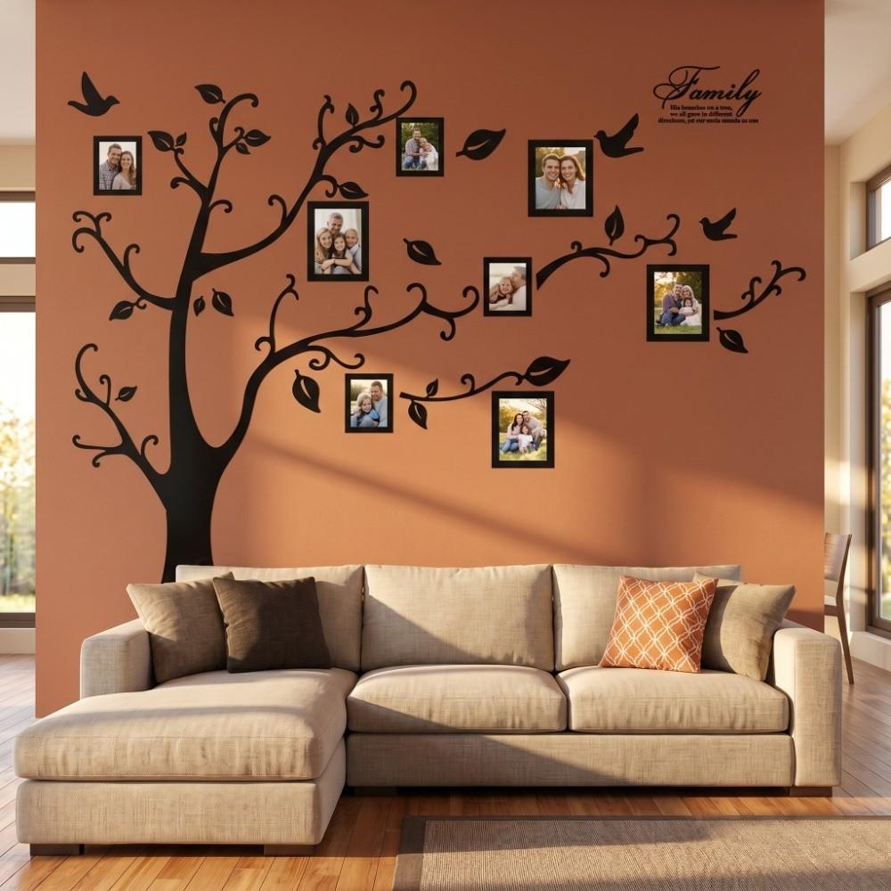 4pcs 11.8 X 35.4in Family Photo Tree Wall Sticker Tree Pvc Removable Wall Sticker Black Peel and Stick PVC Wall Decal Bedroom