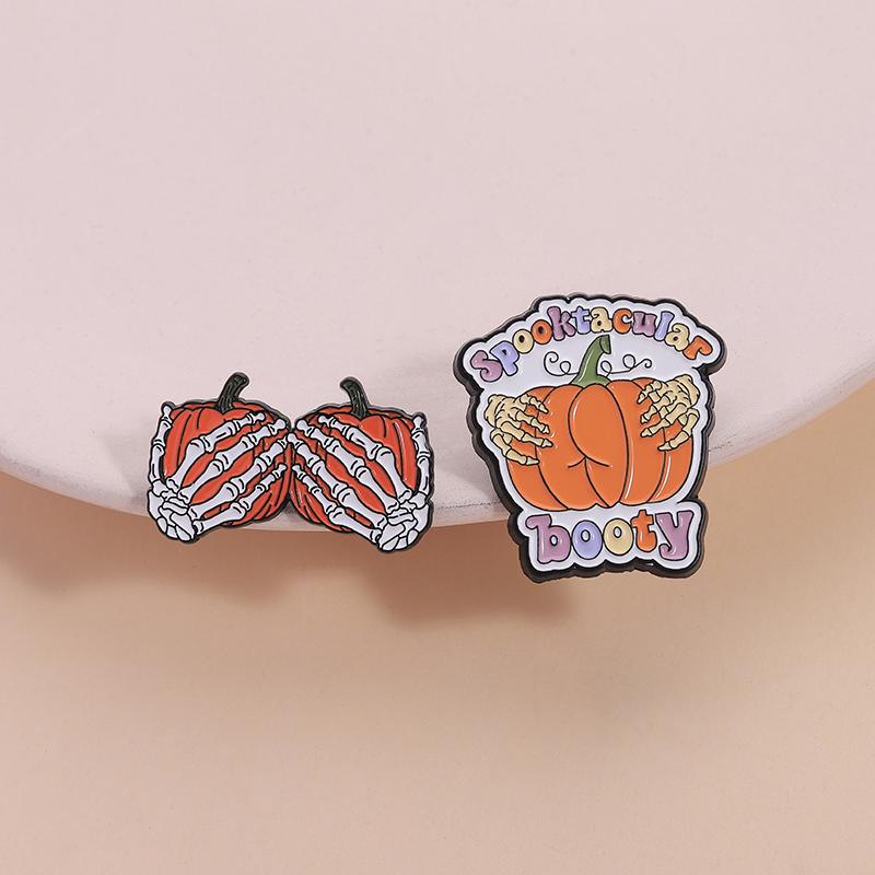Pumpkin Butt Skeleton Hand Enamel Pins Spooktacular Booty Halloween Brooches Lapel Badge Fashion Jewelry Gifts for Friends