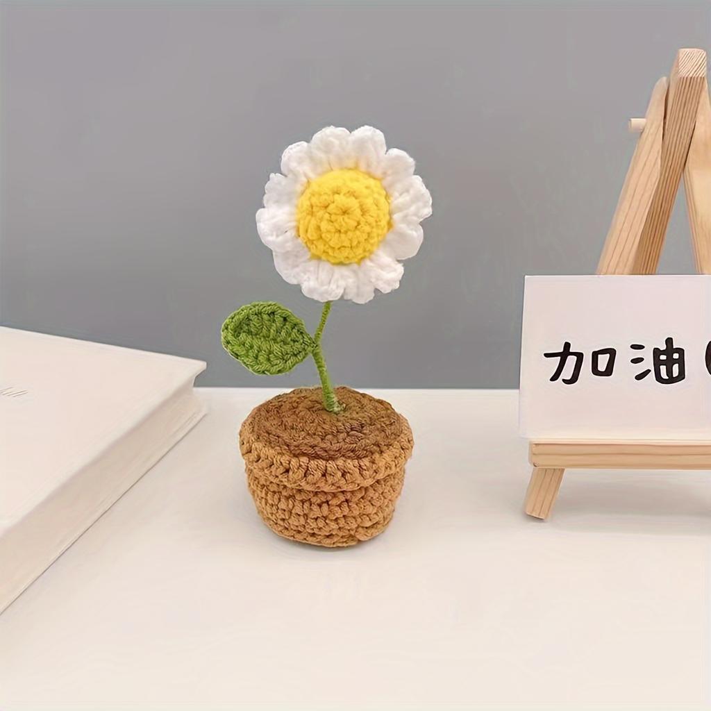 1pc Hand-Knitted Artificial Simulation Potted Plant, Crocheted Yarn Artificial Flower Decoration, Suitable for Mother's Day, Anniversaries, Birthdays