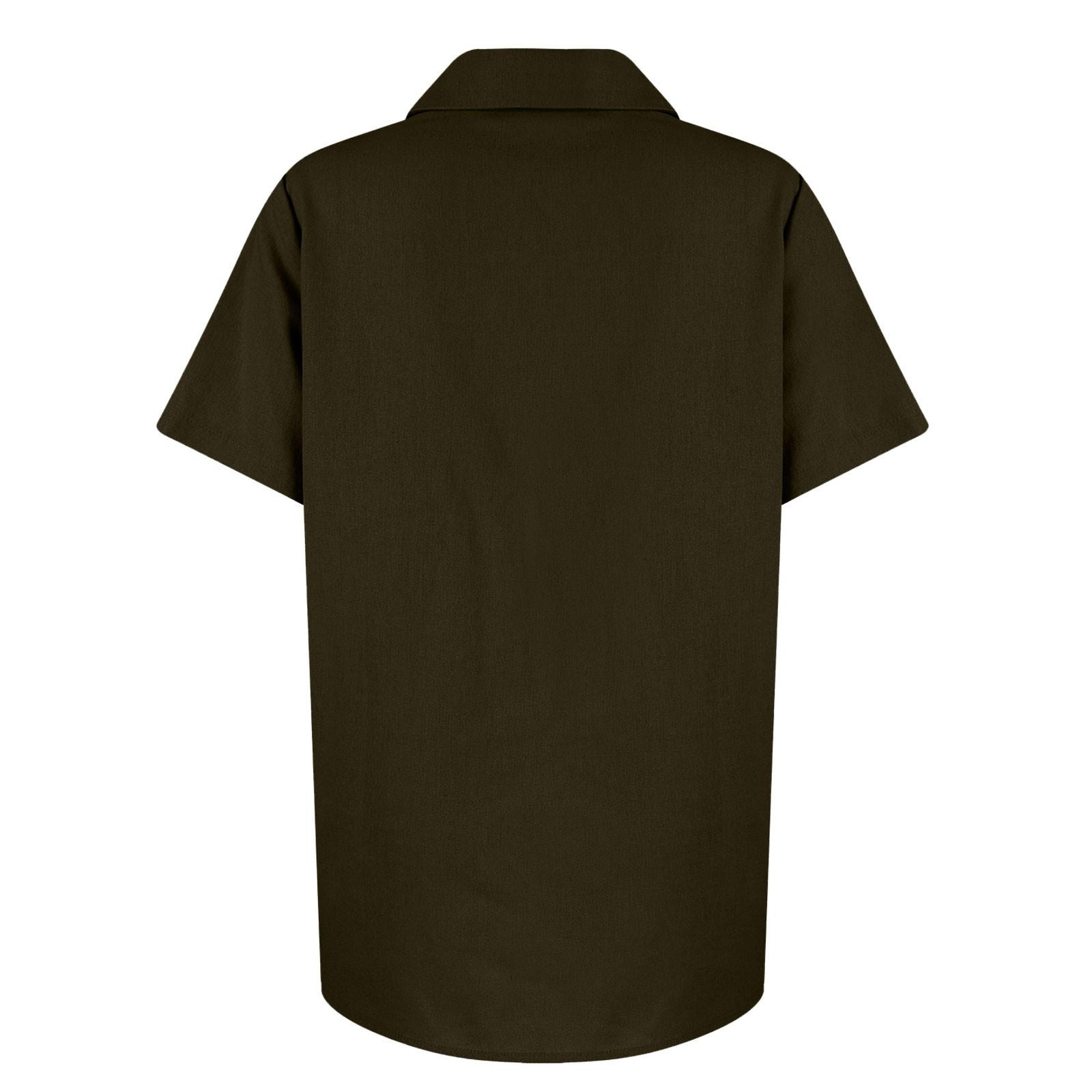 Женская летняя свободная однотонная рубашка с льняным кукольным воротником и короткими — фото 5