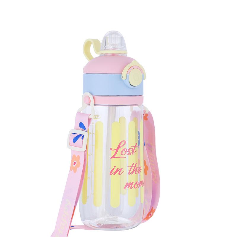 Portable Cute Flip-Top Straw Water Cup with Lanyard - Drop-Resistant Summer Design for Students