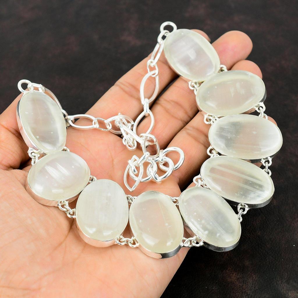 Selenit-Halskette, wunderschöner Schmuck, 925er-Sterlingsilber-Halskette, handgefertigt, brandneuer Edelstein-Schmuck, verstellbare Kette, Geschenk für Frau