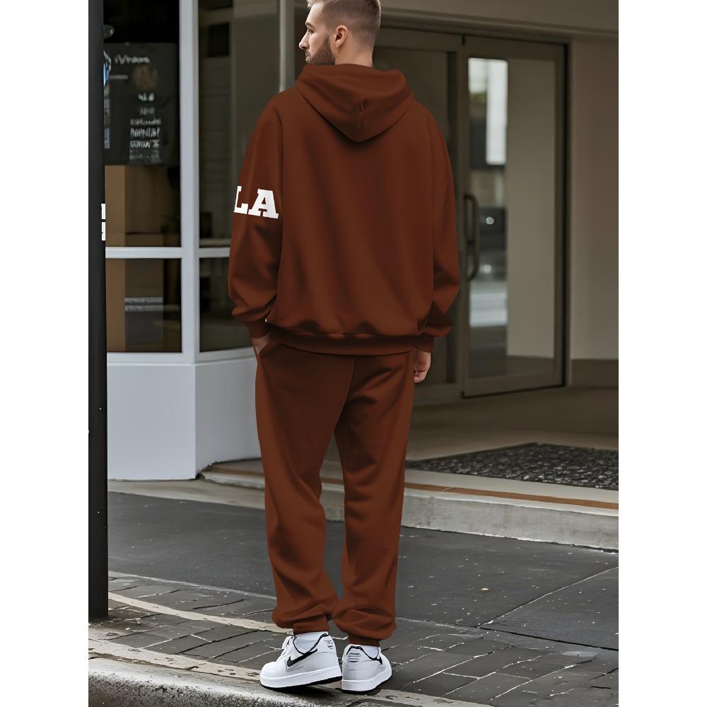Men's Hooded Sports Suit, Available In Multiple Colors, Featuring Letter Printed Hoodies and Pants, Effortlessly Creating a Street Style Look