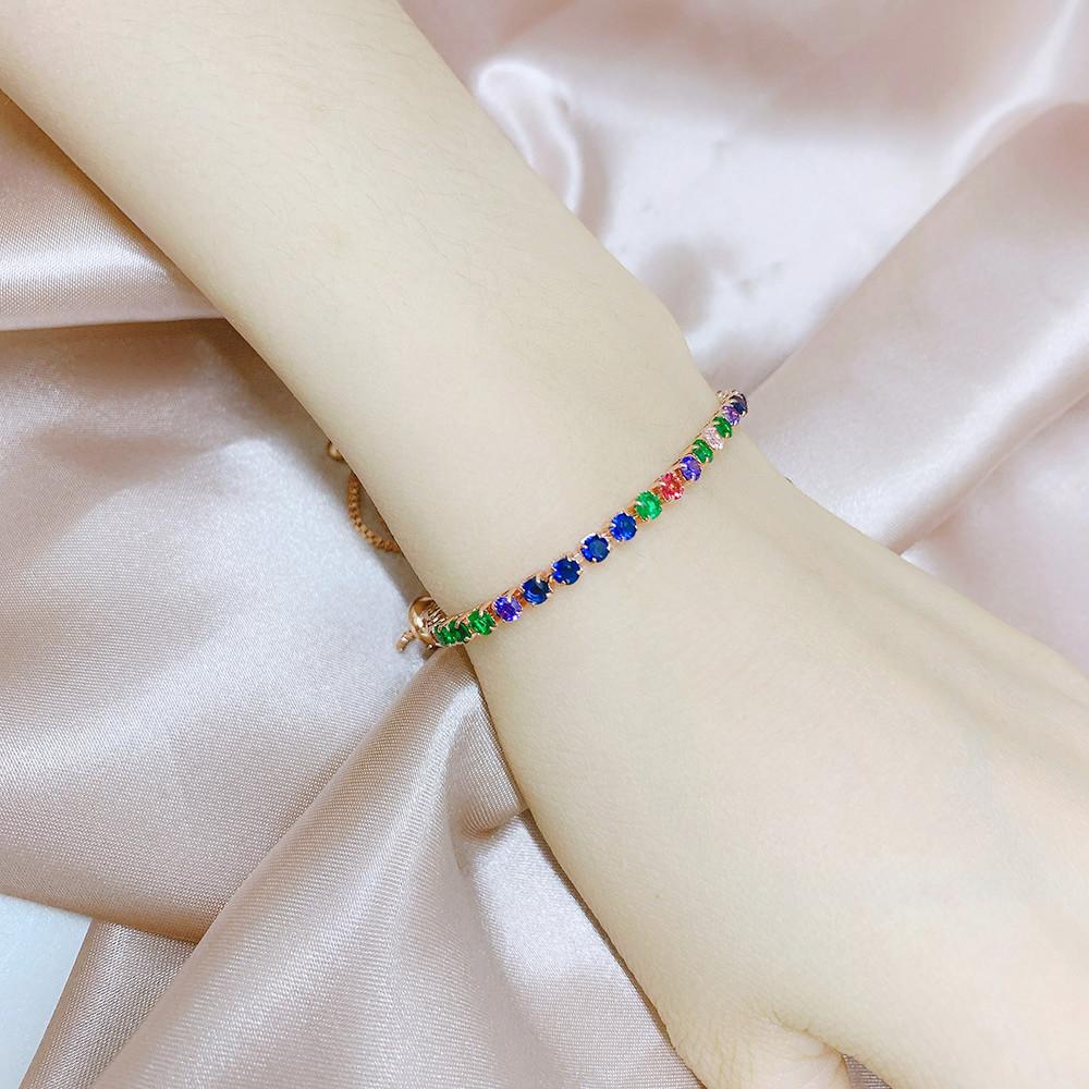 Misty Moon 3Mm Color Round Zircon Single Row Full Diamond Adjustable Crystal Bracelet Women'S Jewelry