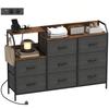 Chest of Drawers, Charging Station, 8 Fabric Drawers, Open Shelf, 130.5 X 30 X 88 Cm, Brown