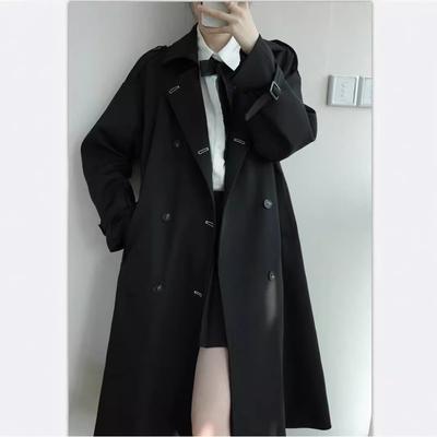 Black Trench Coat for Women Petite Spring and Autumn New Mid-length British Style Coat
