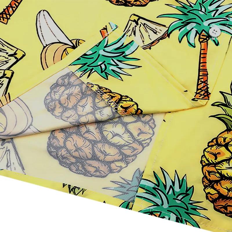 Modisches Herren-Freizeit-Kurzarmhemd mit tropischem Fruchtmuster, 3D-Druck für Sommer, Outdoor, Strand