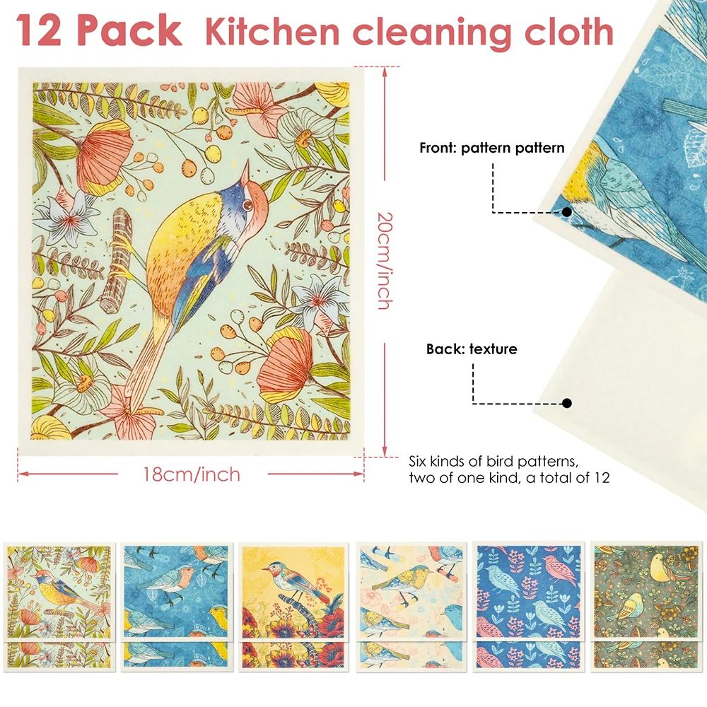 12Pcs Kitchen Dish Towels Nonwoven High Absorbency Swedish Dishcloths Thickened Cleaning Cloth for Home Washing Dishes Cleaning