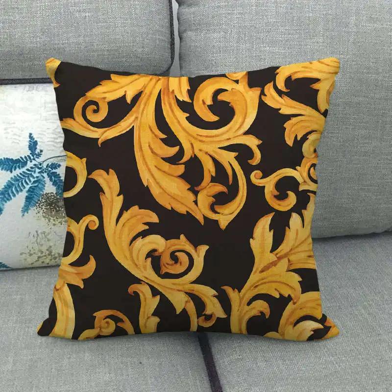 European Floral Gold Black Blue Linen Cushion Covers Modern Nordic Geometric Decorative Pillows Cover Couch Pillows Boho Decor