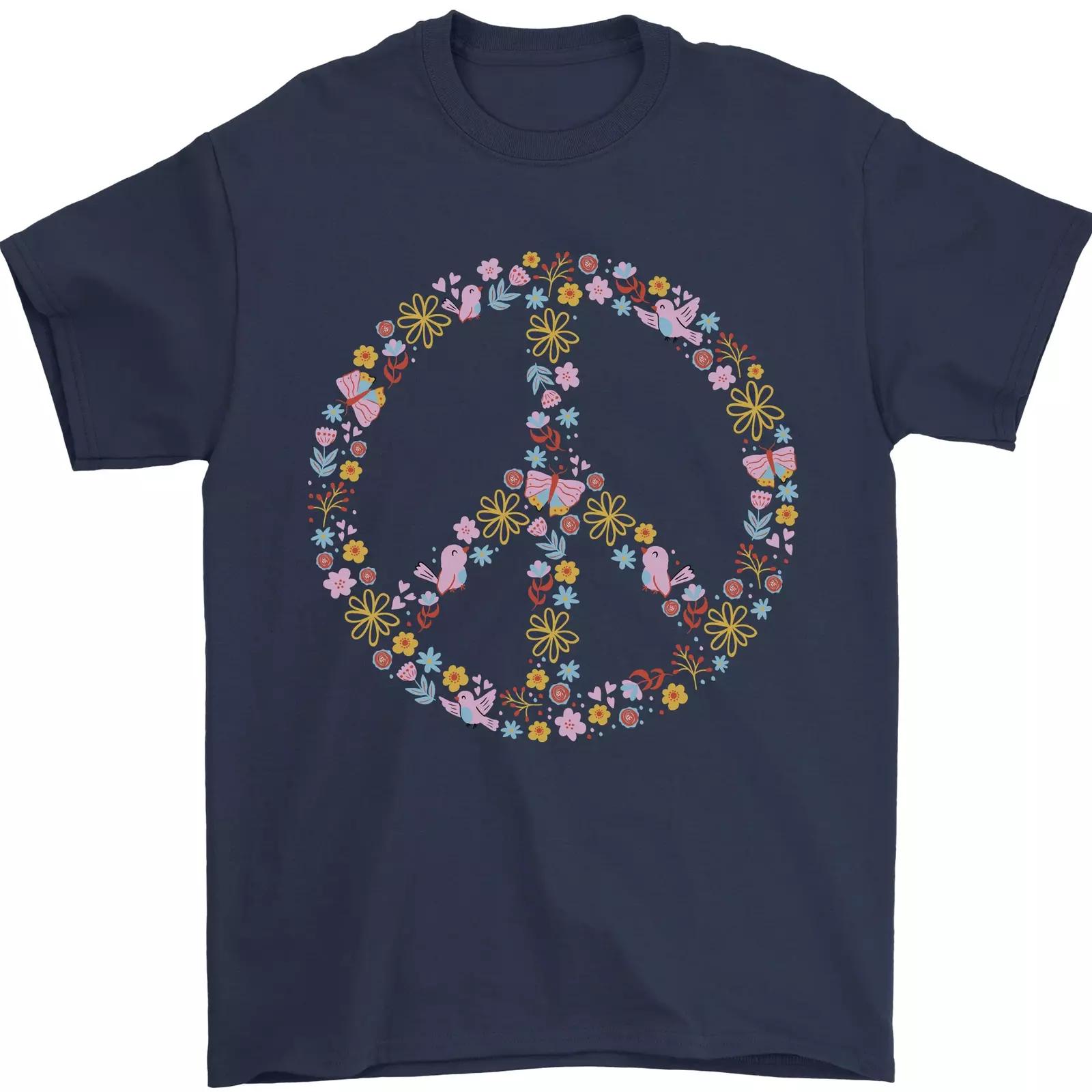 

Floral Peace Symbol Hippie Love Mens T-Shirt 100% Cotton S