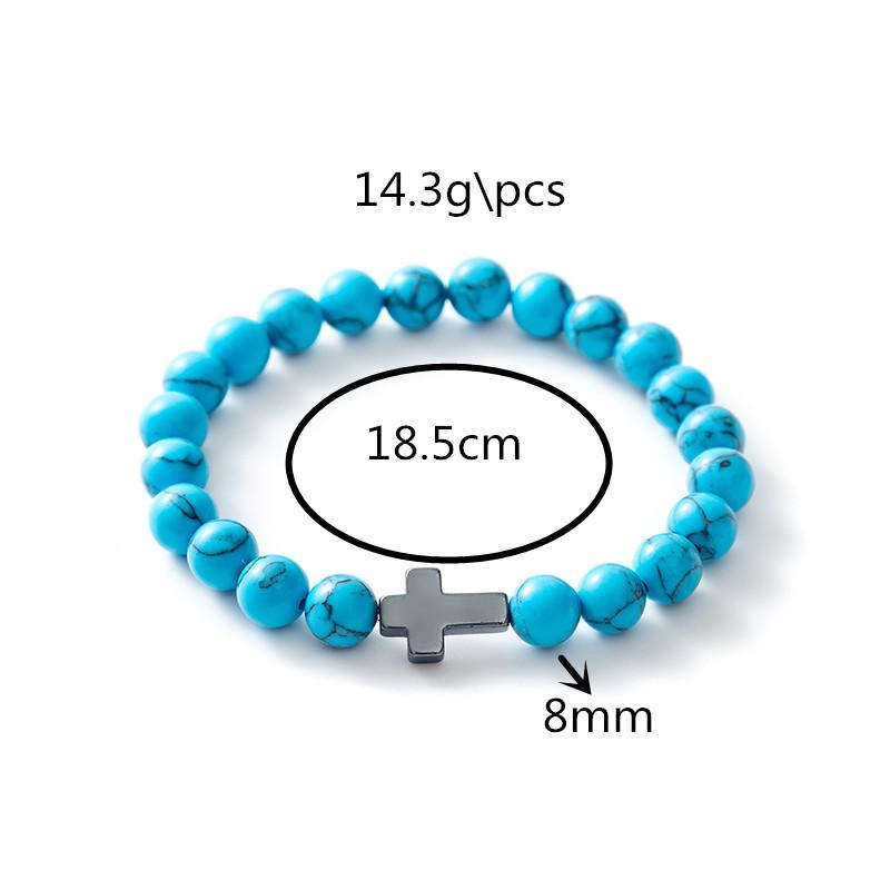 Fashion 8mm Crystal Healing Natural Mens Tiger Eye Lava Stone Gemstone Turquoise Beaded Black Gallstone Cross Bracelet Jewelry