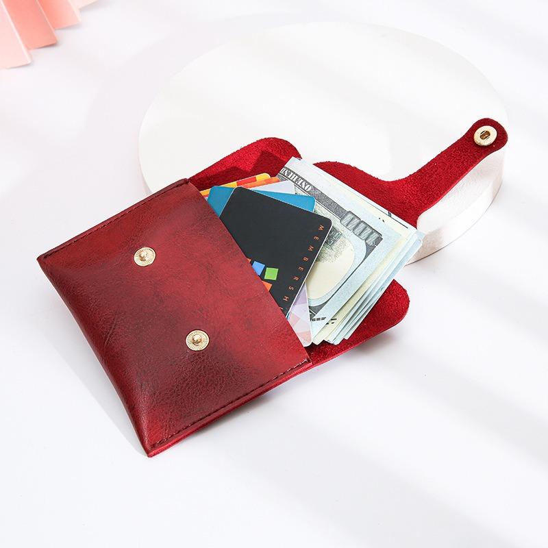 Simple Mini New Card Bag, Key Bag, Soft Leather Small Bag, Coin Bag, Mini Short Student Buckle Small Square Bag.