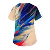 Women's Print V-Neck Short Sleeve Scrub Top with Double Pockets and Side Slits - Comfortable Caregiver Uniform for Daily Work