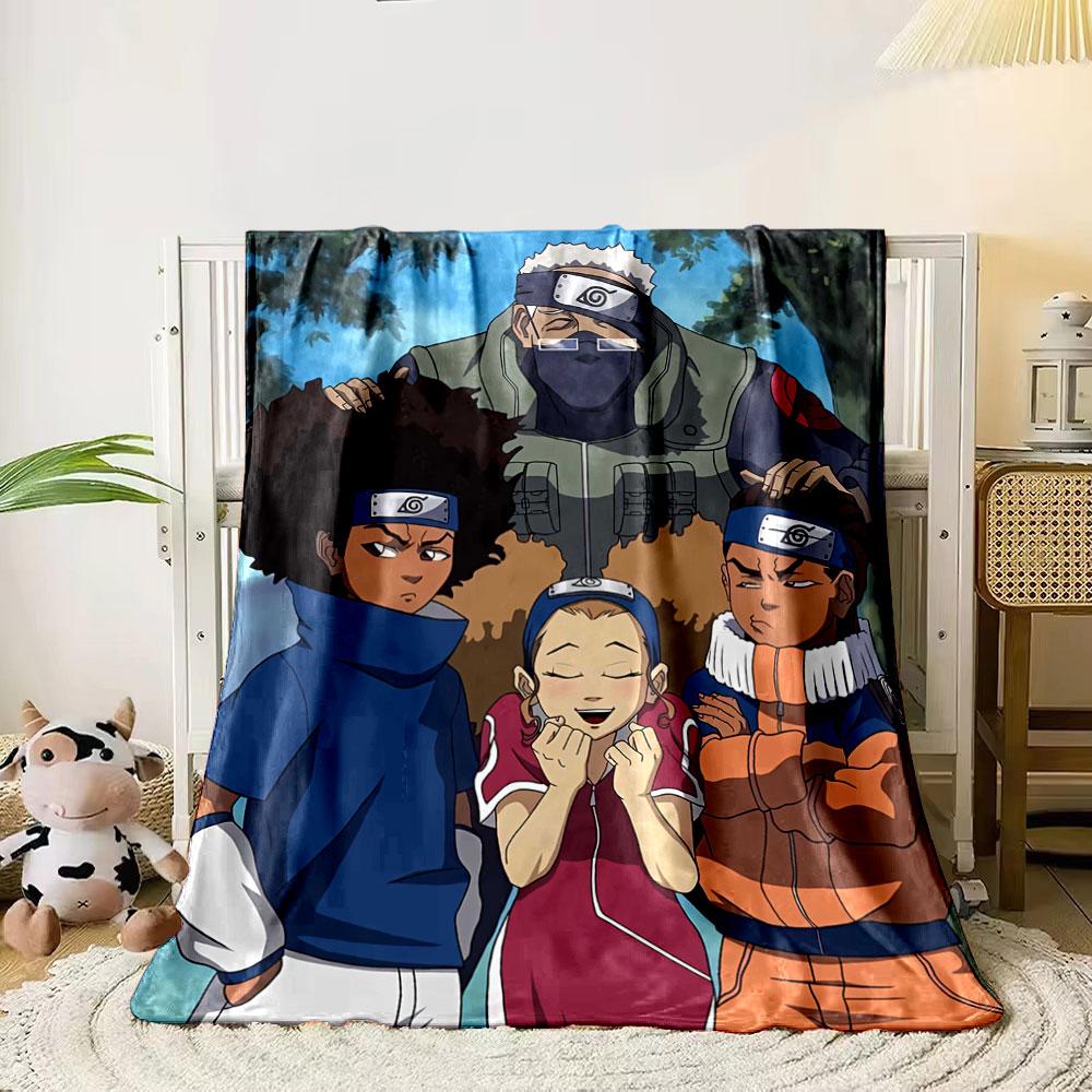 

A group of four characters wearing forehead protectors and distinct outfits. for all seasons blanket lunch break throw gift 80cm x 120cm