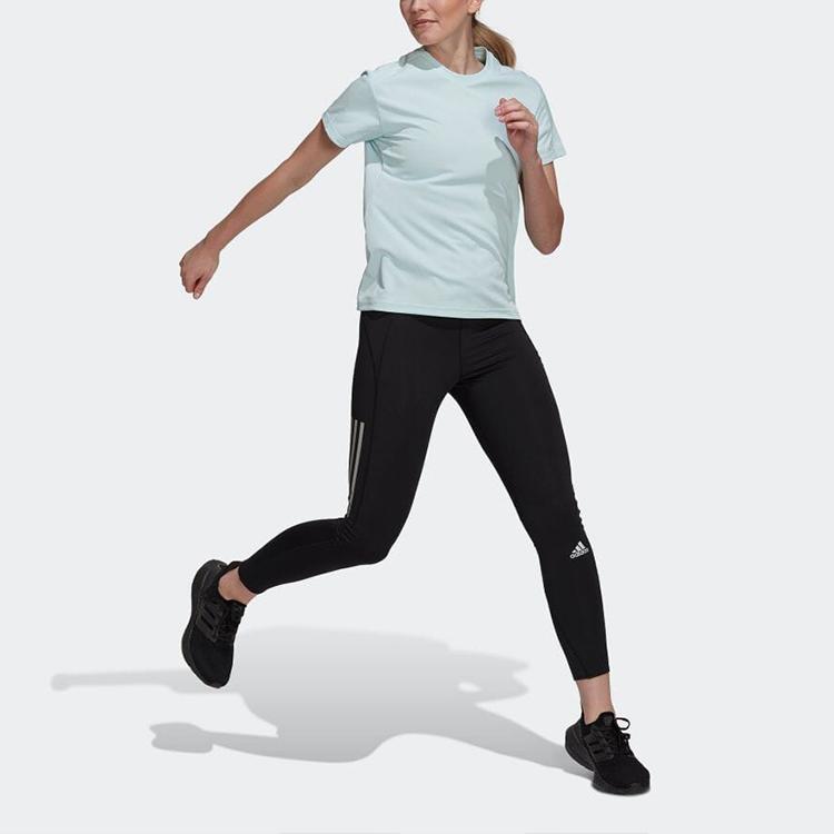 Adidas Logo Print Round Neck American Vintage Short Sleeve T-Shirt Women T-Shirts Light-Blue HL1456