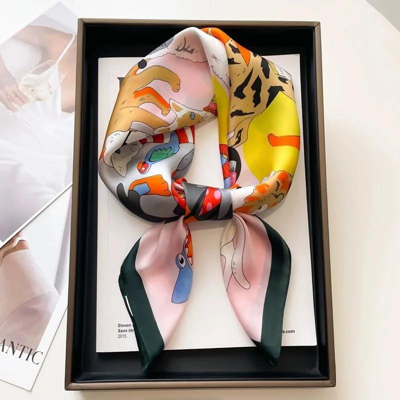 Luxury  Silk Square Scarf Women Neck Hair Tie Band Beach Hijab Kerchief Head Headbands Bandana Female Foulard 70Cm