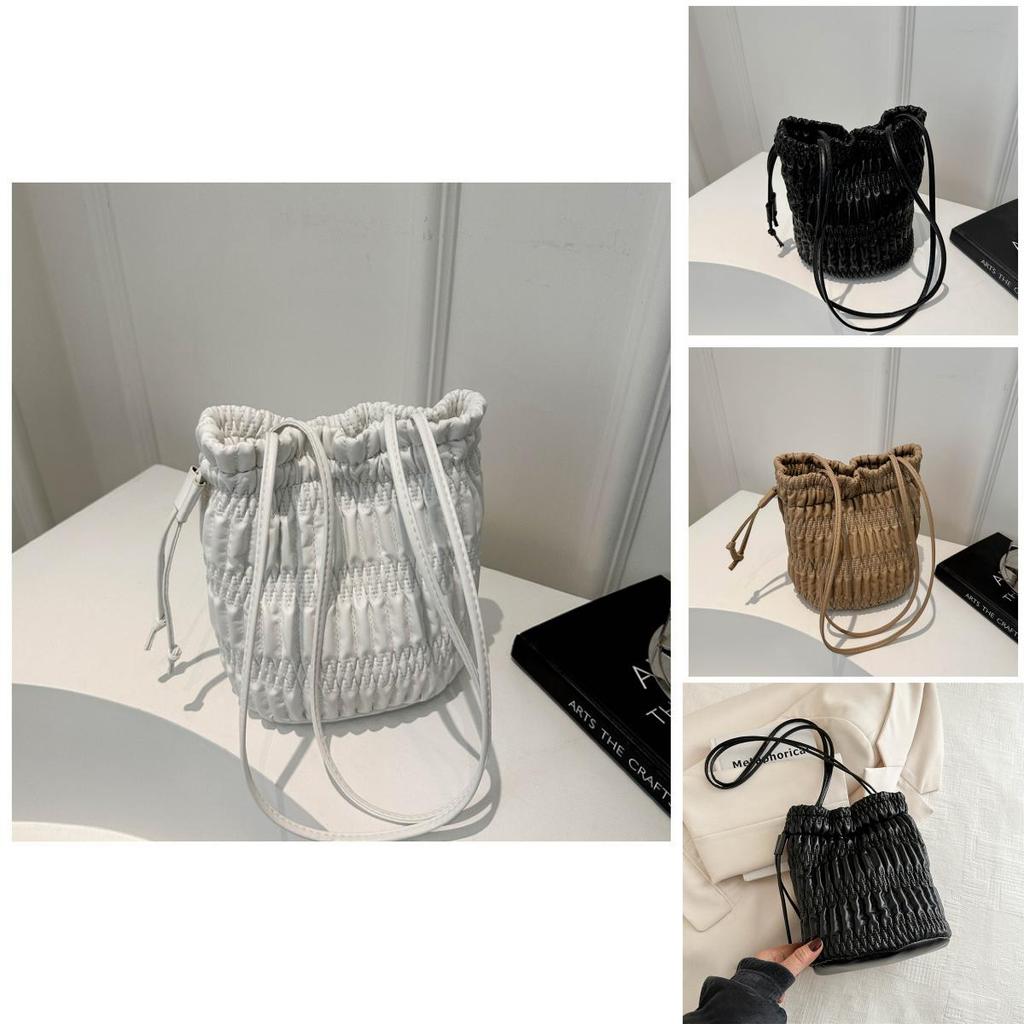 White Pink Silver Black Khaki Chic Street Style Pu Bucket Bag 2024 Summer Fashion Commuter Underarm Bag