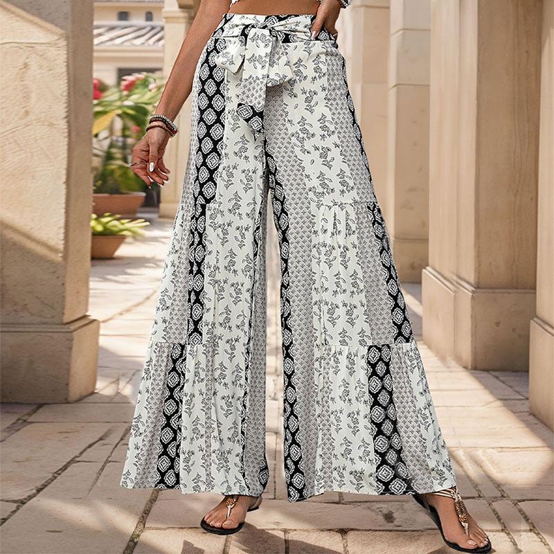 Pantaloni Estivi Boho da Donna Vita Alta Allacciatura Gamba Larga Pantaloni Corti