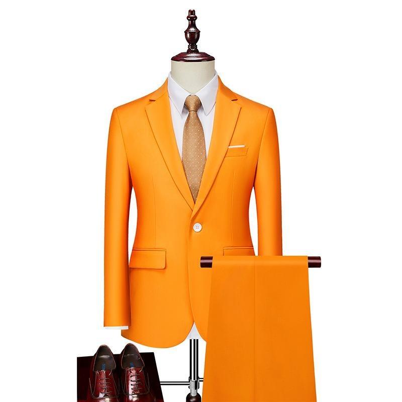 Jacket + Pants Fashion Formal Dress Mens Suit Set Men Casual Wedding Suits Groom Korean Slim Fit Dress