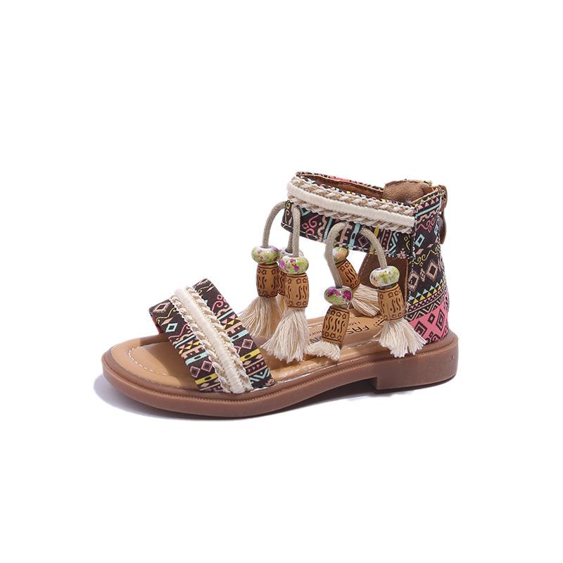 

[Summer Girls Bohemian Sandals Soft Sole Tassel Princess Shoes Baby Anti Slip Beach Footwear] size 23 светло-коричневого