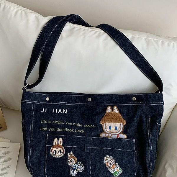 2025 New Japanese and Korean Tote Big Bag Spring Wild At Home Denim Messenger Bag Surrounding Girls Denim Bag